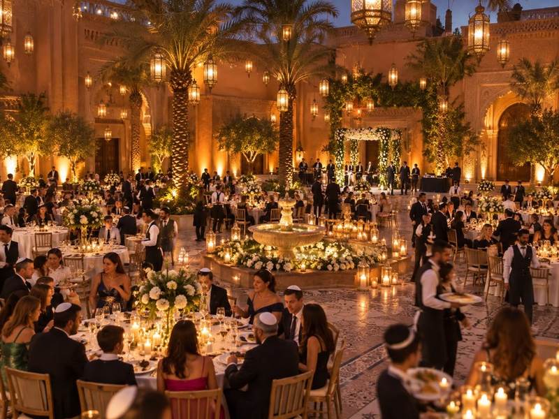 Family Jewish holiday celebration in a villa in Marrakech